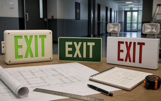 Tritium, photoluminescent, and electric exit sign options compared for a facility project