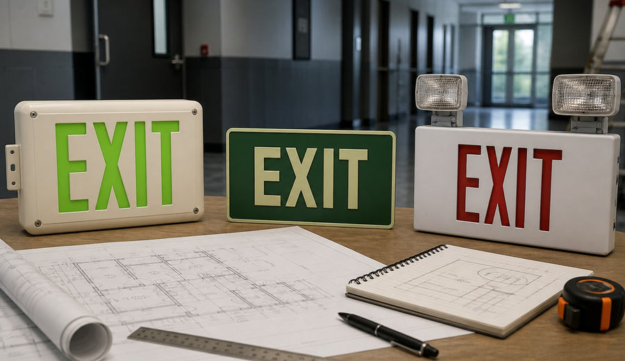 Tritium, photoluminescent, and electric exit sign options compared for a facility project