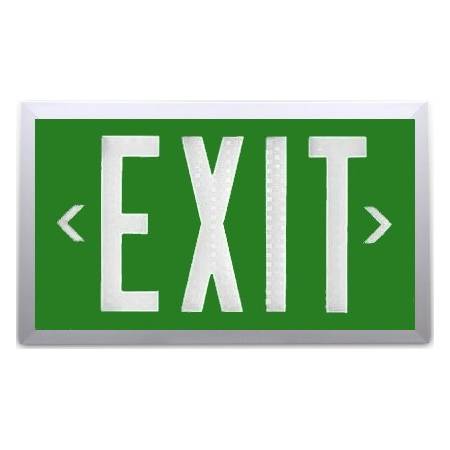 10-Year Self Luminous Exit Sign - Green Face - Vandal Resistant Brushed Aluminum Frame - Single or Double Sided