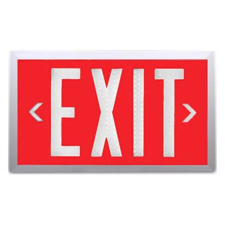 10-Year Self Luminous Exit Sign - Red Face - Vandal Resistant Brushed Aluminum Frame - Single or Double Sided